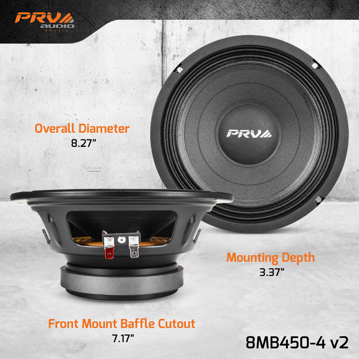 8MB450-4 v2 PRV 8″ Midbass Car Speaker PRO Audio 450 Watts / 4 Ohm