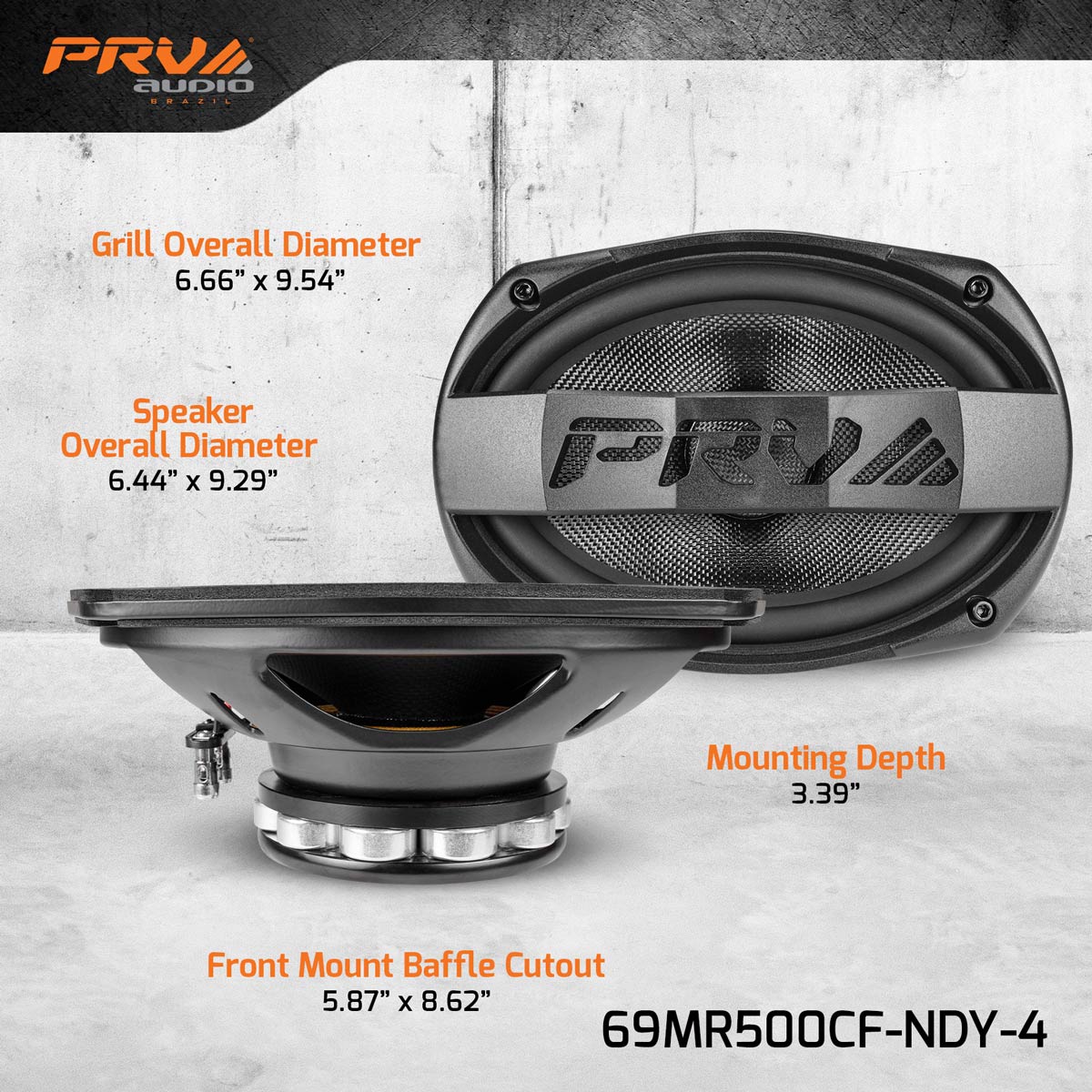 PRV AUDIO Carbon Fiber 6x9 Midrange Speaker 500 Watts 4 Ohm Neodymium 69MR500CF-NDY-4 (PAIR)