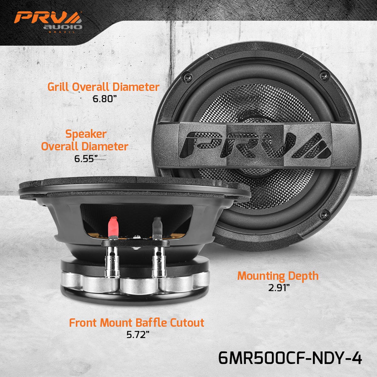 PRV AUDIO Carbon Fiber 6.5" Midrange Speaker 500 Watts 4 Ohm Neodymium 6MR500CF-NDY-4