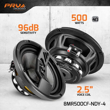 PRV AUDIO Carbon Fiber 8" Midrange Speaker 500 Watts 4 Ohm Neodymium 8MR500CF-NDY-4 Water Resistant Pro