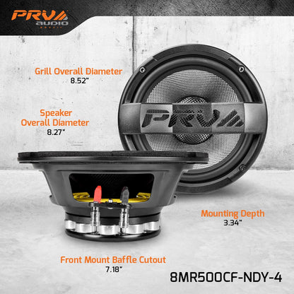 PRV AUDIO Carbon Fiber 8" Midrange Speaker 500 Watts 4 Ohm Neodymium 8MR500CF-NDY-4 Water Resistant Pro