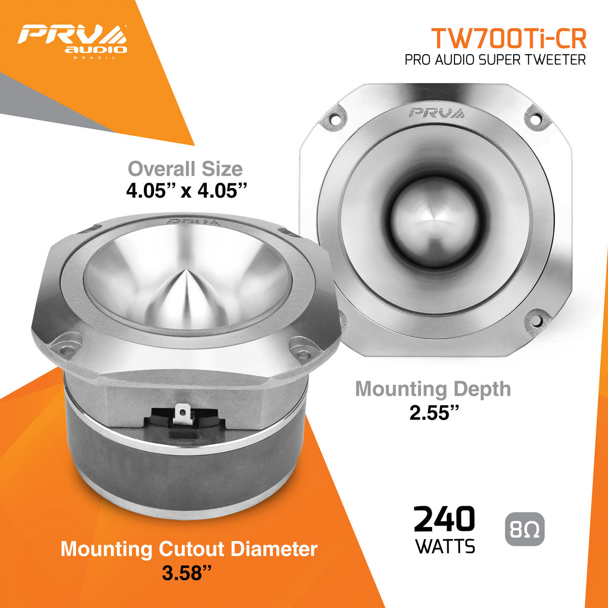 PRV AUDIO TW700Ti-CR Super Tweeter, 4" Titanium Bullet Super Tweeter 8 Ohm Chrome