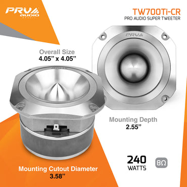 PRV AUDIO TW700Ti-CR Super Tweeter, 4" Titanium Bullet Super Tweeter 8 Ohm Chrome