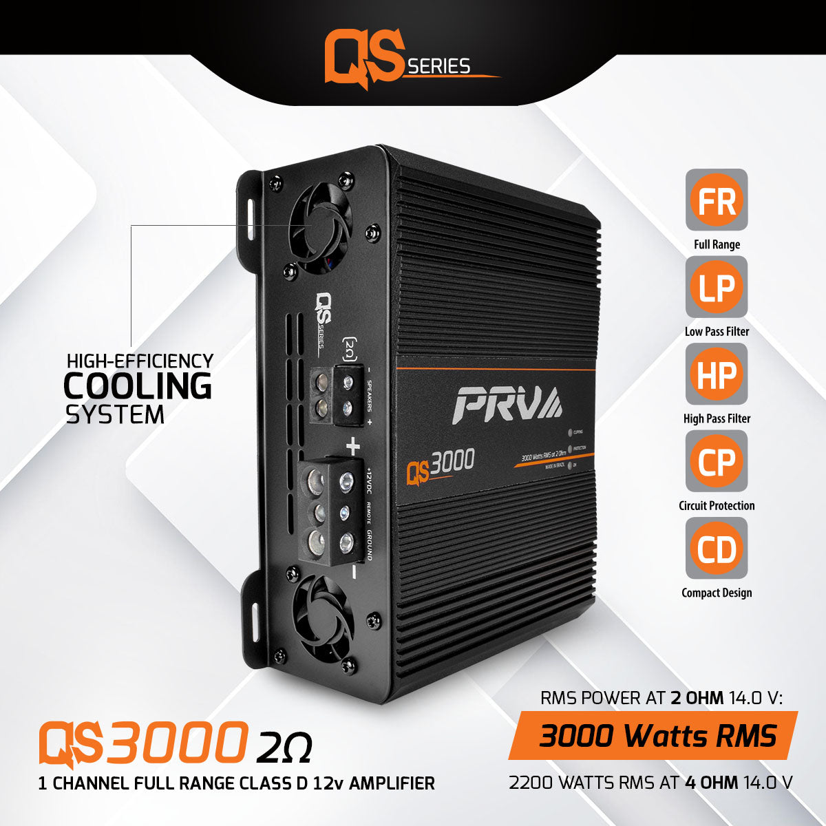 PRV Audio QS3000 2 Ohm 3000 Watt Amp Car Audio Amplifier Full Range