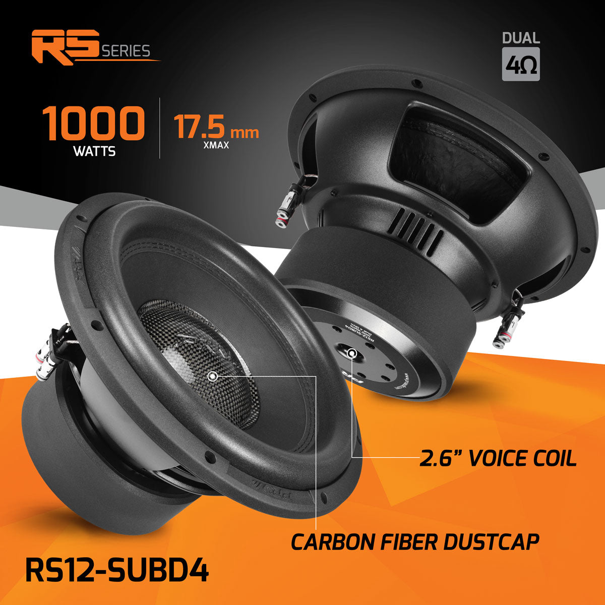 RS12-SUBD4 PRV 12” Car Subwoofer Dual 4 Ohm 1000 Watts