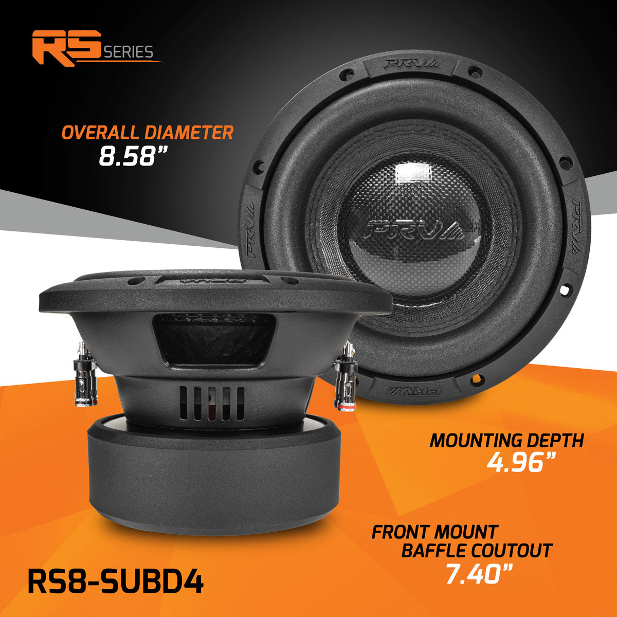 RS8-SUBD4  PRV 8” Car Subwoofer  Dual 4 Ohm 500 Watts