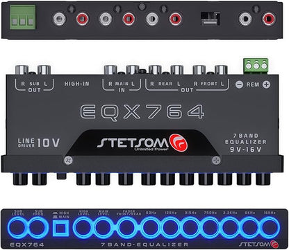 Stetsom EQX764 Graphic Equalizer 7 Band Equalization Modern Blue LED