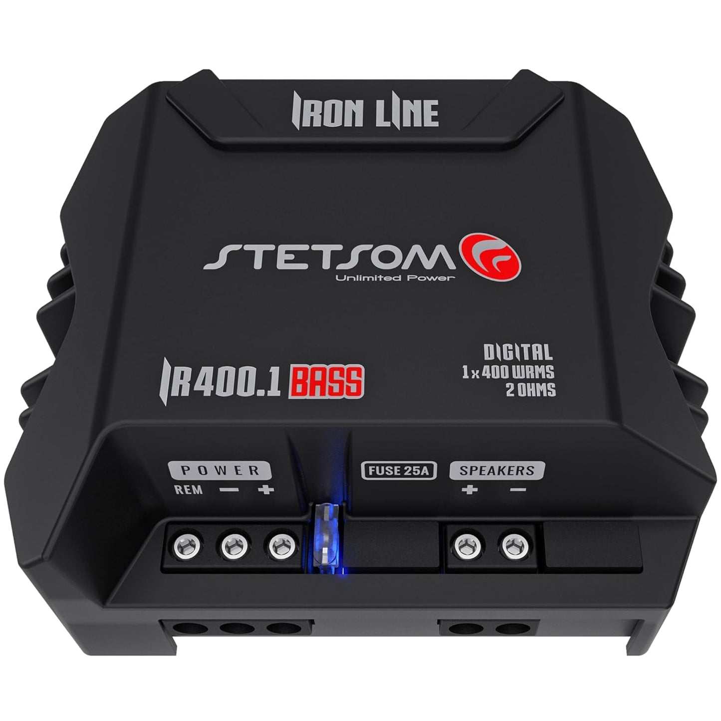 Stetsom IR 400.1 BASS 2 Ohms - Iron Line Digital Sub Amplifier, 2Ω Stable, Mono Car Audio, 400 Watts RMS, Compact Digital Amplifier