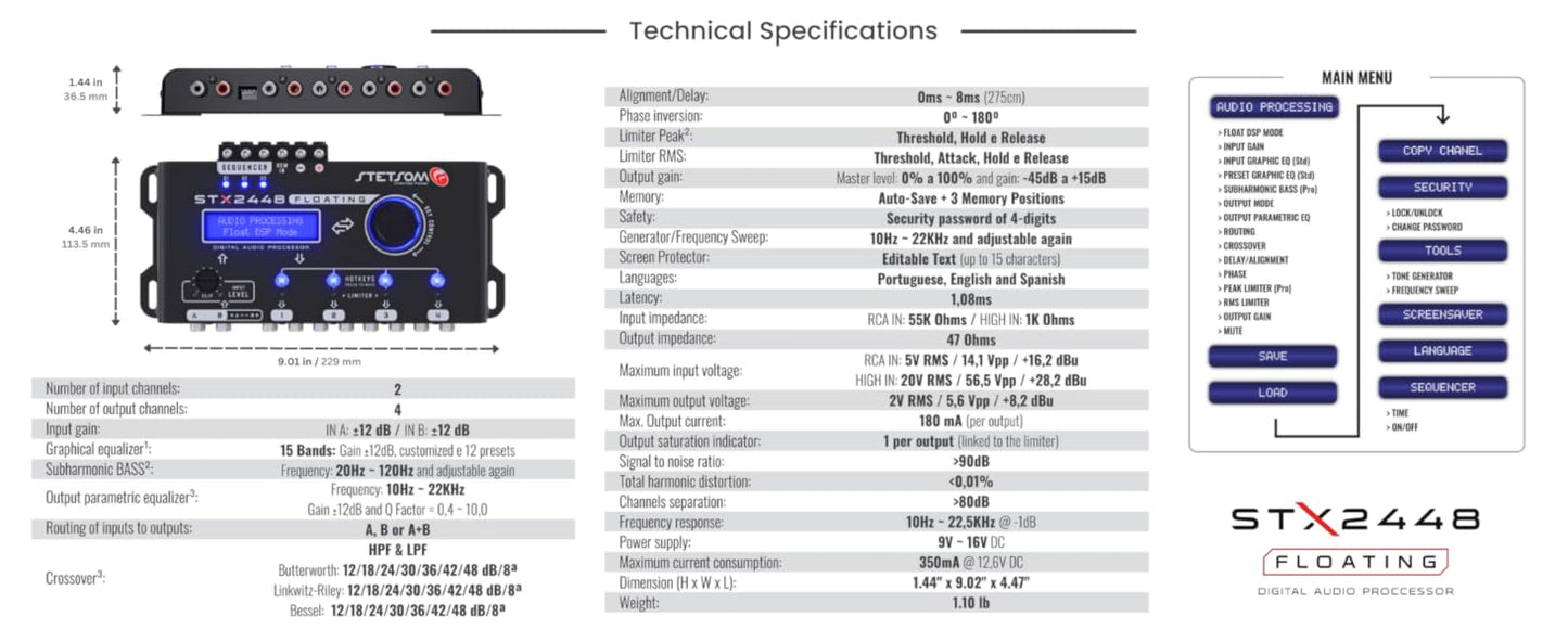 Stetsom STX2448 FLOATING Full Professional DSP Digital Signal Processor PRO, Crossover & Equalizer, Remote Sequencer 2.4