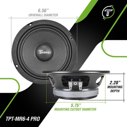 TPT-MR6-4 PRO 6.5” Shallow Slim Midrange PRO Audio Speaker 4 Ohm