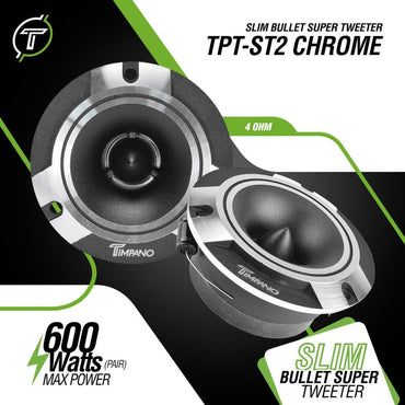 TPT-ST2 CHROME Timpano Bullet Tweeters 600 Watts 4 Ohm