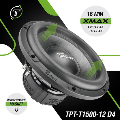 Timpano 12″ Car Audio Subwoofer 1600 Watts Dual 4 Ohm TPT-T1500-12 D4 Daily Banger