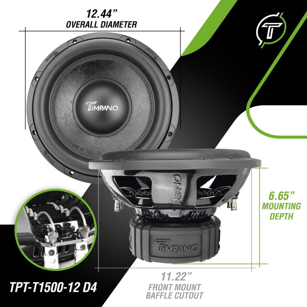 Timpano 12″ Car Audio Subwoofer 1600 Watts Dual 4 Ohm TPT-T1500-12 D4 Daily Banger