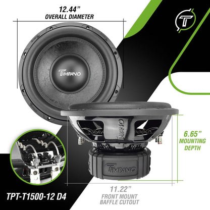 Timpano 12″ Car Audio Subwoofer 1600 Watts Dual 4 Ohm TPT-T1500-12 D4 Daily Banger