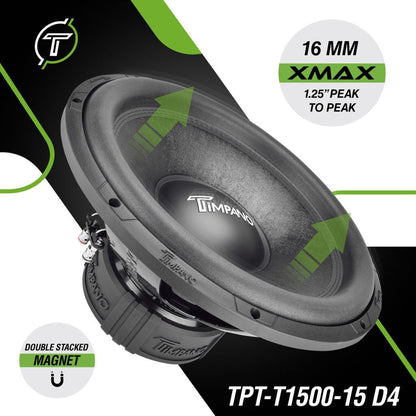 Timpano 15″ Car Audio Subwoofer 1600 Watts Dual 4 Ohm TPT-T1500-15 D4