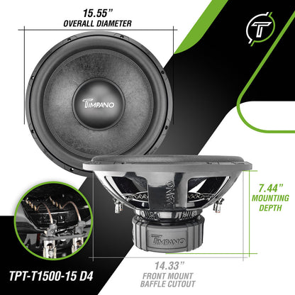 Timpano 15″ Car Audio Subwoofer 1600 Watts Dual 4 Ohm TPT-T1500-15 D4