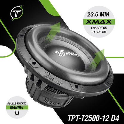 Timpano 12″ Car Audio Subwoofer 2500 Watts Dual 4 Ohm TPT-T2500-12 D4 High Performance