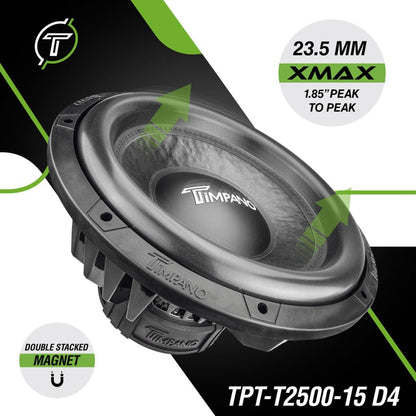 Timpano 15″ Car Audio Subwoofer 2500 Watts Dual 4 Ohm TPT-T2500-15 D4 High Performance