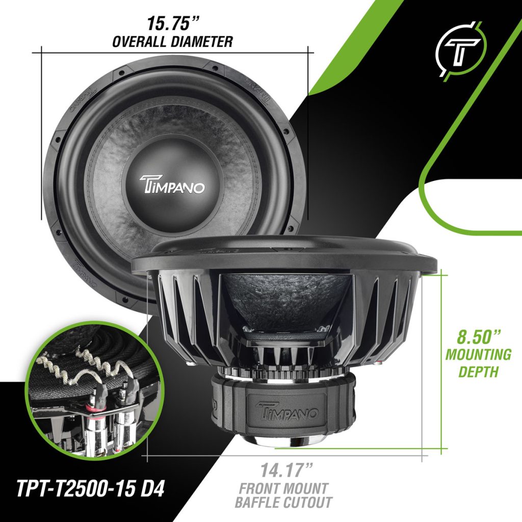 Timpano 15″ Car Audio Subwoofer 2500 Watts Dual 4 Ohm TPT-T2500-15 D4 High Performance